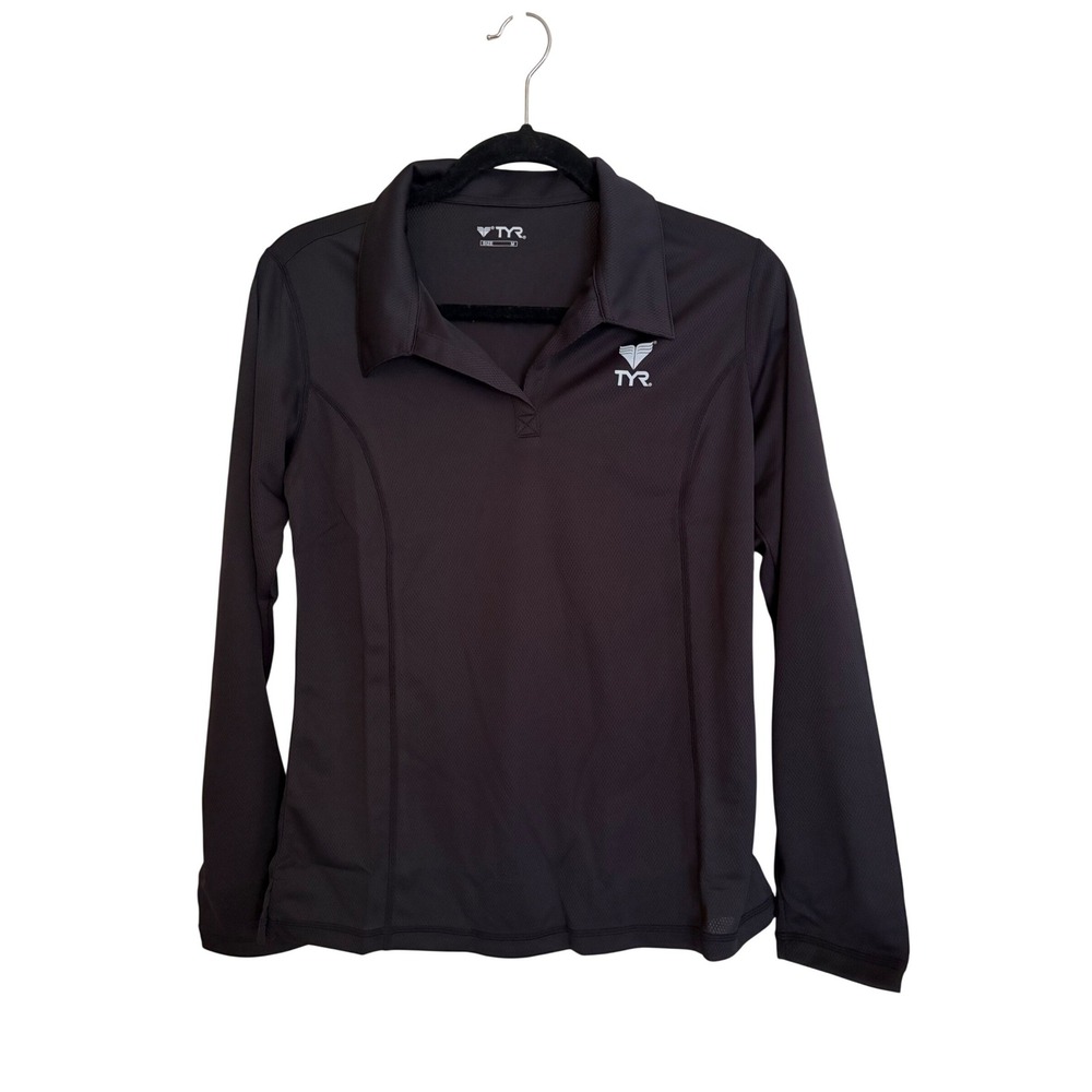 TYR Womens Black Long‎ Sleeve Performance Polo Shirt TFPLS6A Size Medium NWT